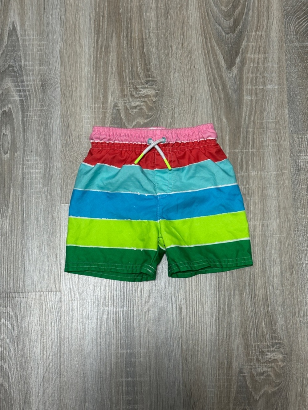 Cat & Jack Pink Red Teal Blue Lime Green Striped Swim Trunks